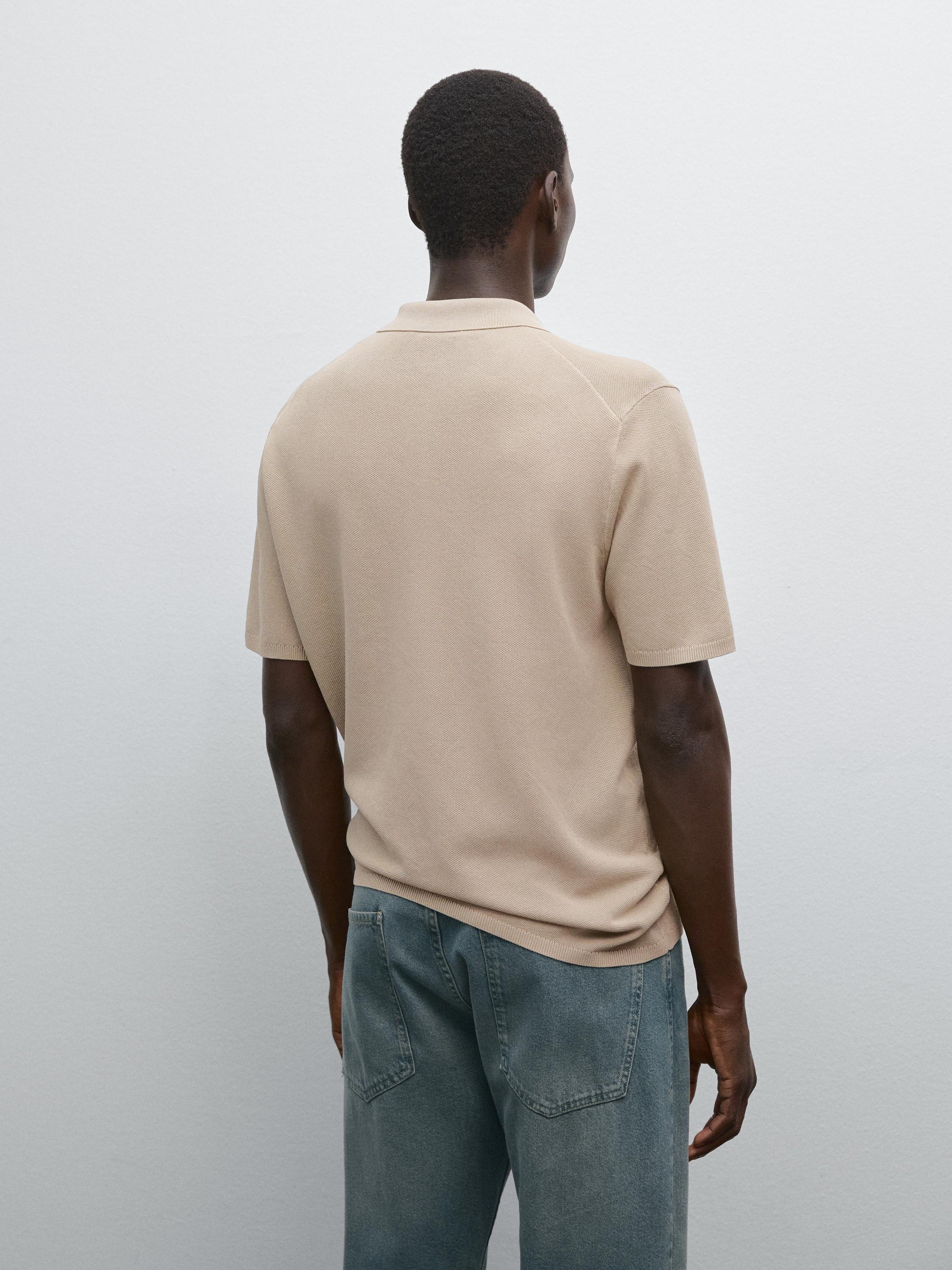 Textured cotton knit polo shirt